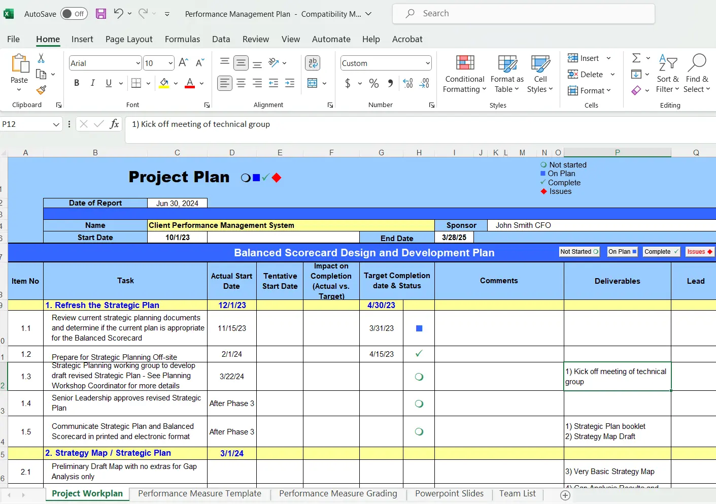 Excel strategic planning template